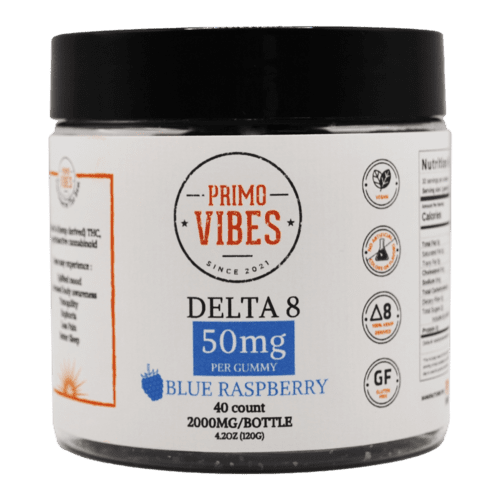 Primo Vibes Blue Raspberry 50mg Delta 8 Gummies