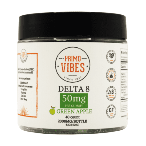 Primo Vibes Green Apple 50mg Delta 8 Gummies