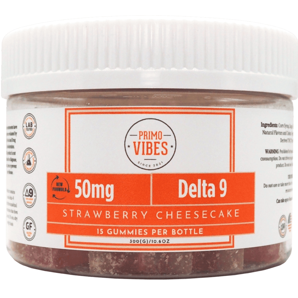 Primo Vibes 50mg Delta 9 Strawberry Cheesecake Gummies